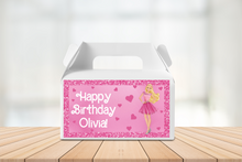 Load image into Gallery viewer, Glitter Barbie Gable Box Birthday Party Stickers

