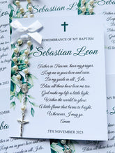 Load image into Gallery viewer, Baptism Rosary Beads Prayer Cards - Green Leaves
