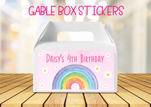 Load image into Gallery viewer, Watercolour Rainbow Gable Box Birthday Party Stickers
