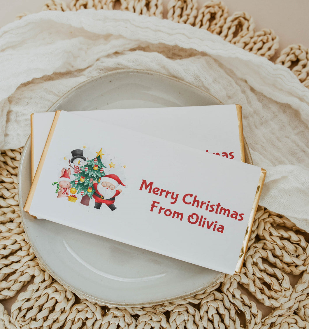 Personalised Christmas Santa Christmas Tree Chocolate Bar Wrapper Sticker
