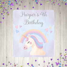 Load image into Gallery viewer, Blue Unicorn Birthday Party Pop Top Stickers
