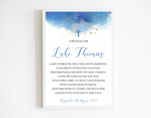 Load image into Gallery viewer, Blue Watercolour Baptism Prayer Print for a Boy, Various Sizes Available
