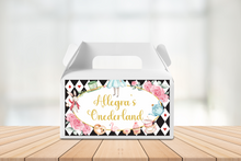 Load image into Gallery viewer, Black Alice in Wonderland Gable Box Birthday Party Stickers
