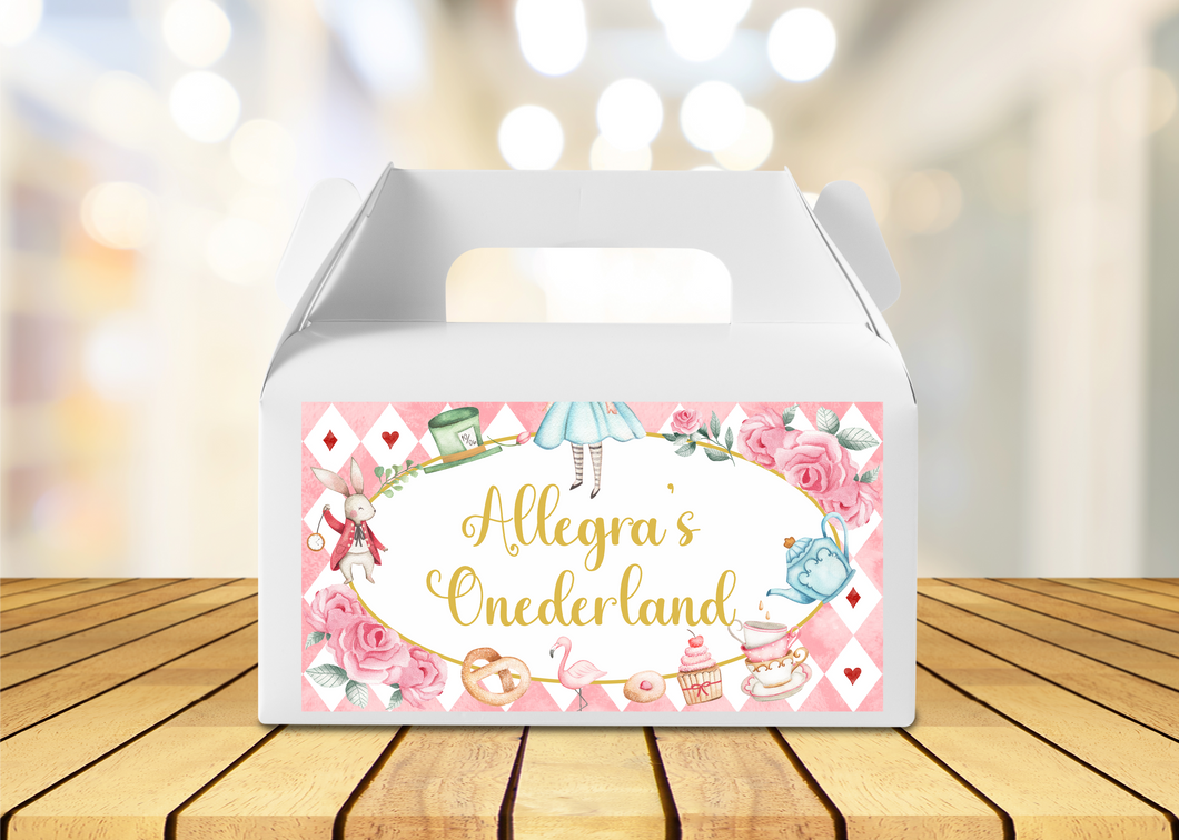 Pink Alice in Wonderland Gable Box Birthday Party Stickers