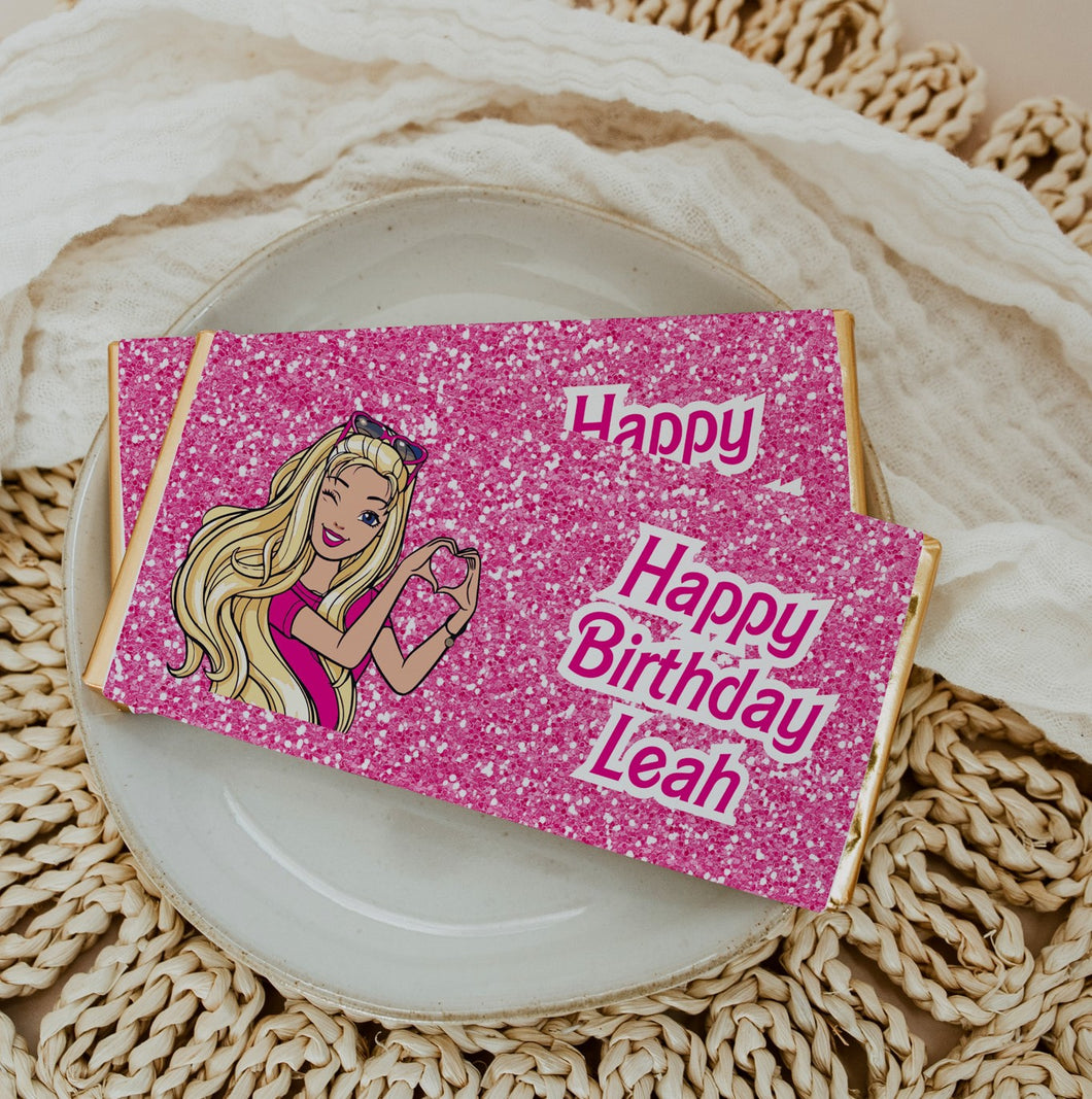 Personalised Barbie Chocolate Bar Wrapper Sticker
