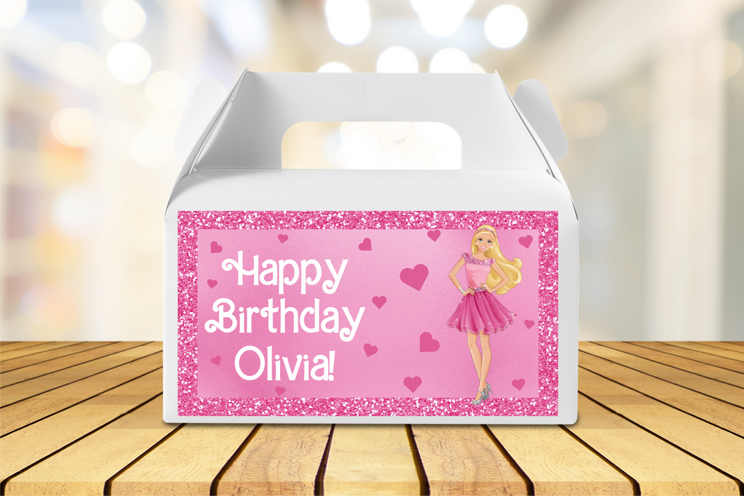 Glitter Barbie Gable Box Birthday Party Stickers