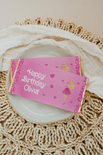 Load image into Gallery viewer, Personalised Glitter Barbie Chocolate Bar Wrapper Sticker
