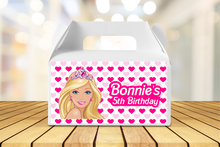 Load image into Gallery viewer, Crowned Barbie Gable Box Birthday Party Stickers
