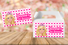 Load image into Gallery viewer, Crowned Barbie Gable Box Birthday Party Stickers
