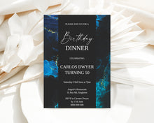 Load image into Gallery viewer, Black and Blue Birthday Invite, Digital Invitation Template, Print at home
