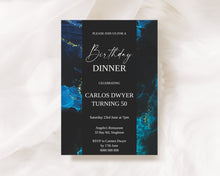 Load image into Gallery viewer, Black and Blue Birthday Invite, Digital Invitation Template, Print at home
