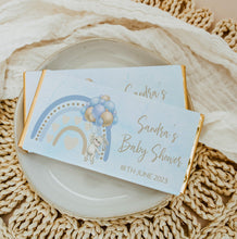 Load image into Gallery viewer, Personalised Blue Rabbit Baby Shower Chocolate Bar Wrapper Sticker
