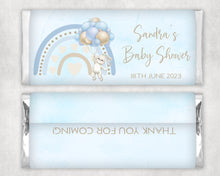 Load image into Gallery viewer, Personalised Blue Rabbit Baby Shower Chocolate Bar Wrapper Sticker
