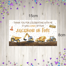 Load image into Gallery viewer, Construction Trucks Gable Box Birthday Party Stickers
