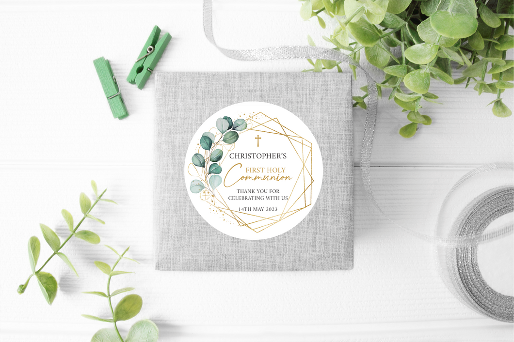 Boys Eucalyptus and Gold First Holy Communion Stickers