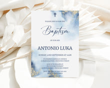 Load image into Gallery viewer, Boys Blue Baptism Invite, Digital Invitation Template, Edit at Home
