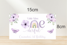 Load image into Gallery viewer, Little Miss Onederful Purple Florals Gable Box Birthday Party Stickers

