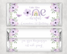 Load image into Gallery viewer, Little Miss Onederful Purple Florals Chocolate Bar Wrapper Sticker
