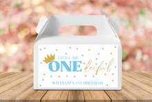Load image into Gallery viewer, Little Mr Onederful Crown Gable Box Birthday Party Stickers
