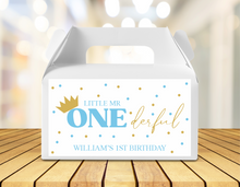 Load image into Gallery viewer, Little Mr Onederful Crown Gable Box Birthday Party Stickers
