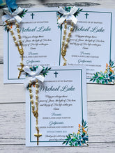 Load image into Gallery viewer, Baptism Rosary Beads Prayer Cards - Blue Florals
