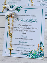 Load image into Gallery viewer, Baptism Rosary Beads Prayer Cards - Blue Florals
