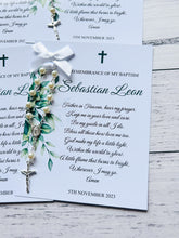 Load image into Gallery viewer, Baptism Rosary Beads Prayer Cards - Green Leaves

