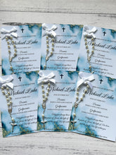 Load image into Gallery viewer, Baptism Rosary Beads Prayer Cards - Blue Watercolour
