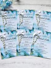 Load image into Gallery viewer, Baptism Rosary Beads Prayer Cards - Blue Watercolour
