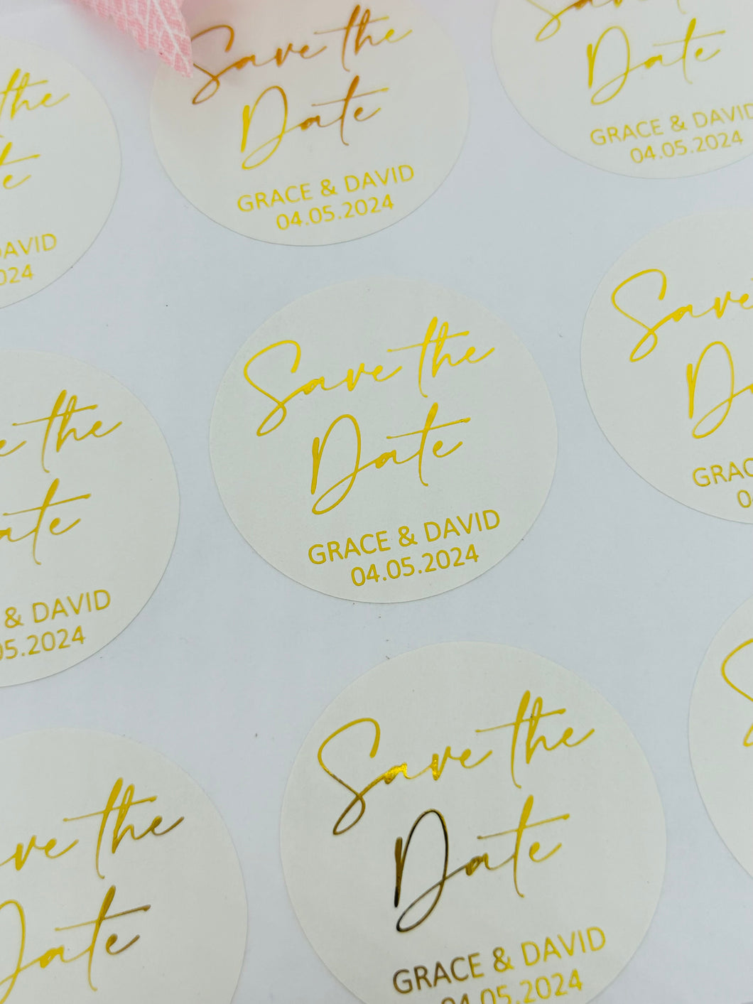 Wedding Stickers Foil - Save the Date Round