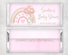 Load image into Gallery viewer, Personalised Pink Rabbit Baby Shower Chocolate Bar Wrapper Sticker
