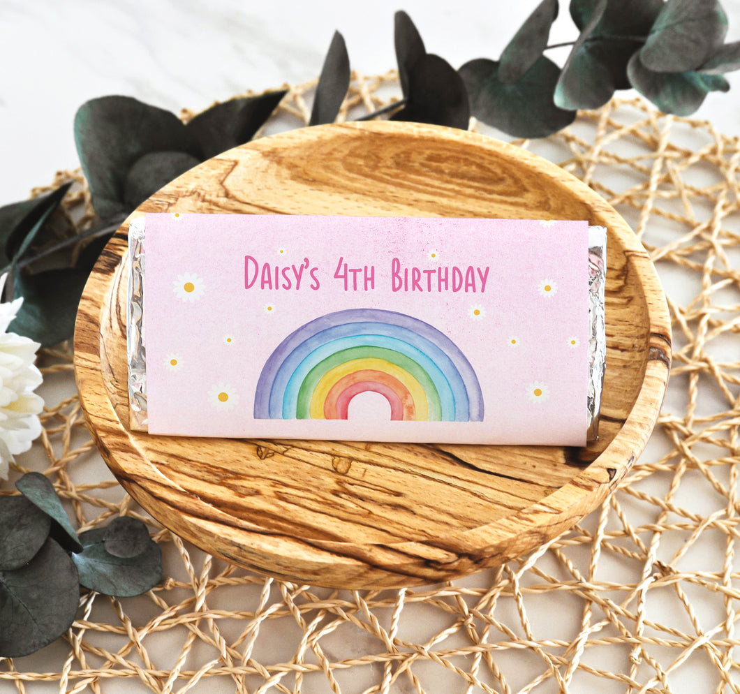 Personalised Watercolour Rainbow Chocolate Bar Wrapper Sticker