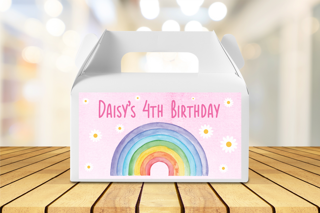 Watercolour Rainbow Gable Box Birthday Party Stickers