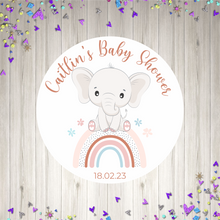 Load image into Gallery viewer, Elephant and Rainbow Baby Shower Stickers
