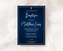 Load image into Gallery viewer, Editable Navy Blue Baptism Invite, Digital Invitation Template, Print at Home
