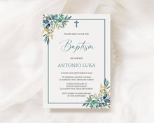 Load image into Gallery viewer, Boys Blue Floral Baptism Invite, Digital Invitation Template, Edit at Home
