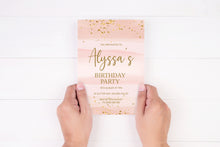 Load image into Gallery viewer, Editable Pink and Gold Birthday Invite, Digital Invitation Template, Print at Home
