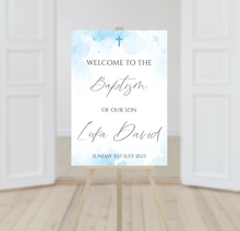 Load image into Gallery viewer, Blue Watercolour Baptism Welcome Sign Print
