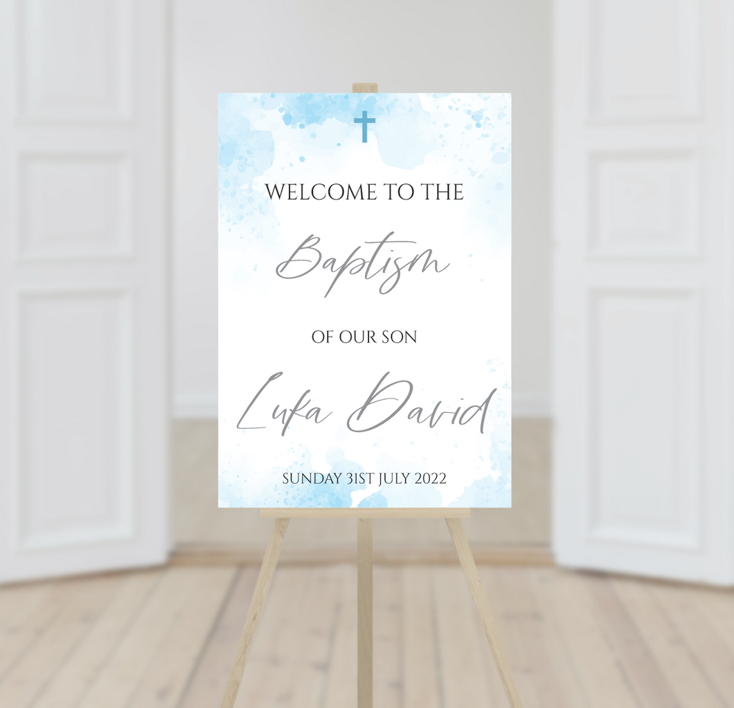 Blue Watercolour Baptism Welcome Sign Print