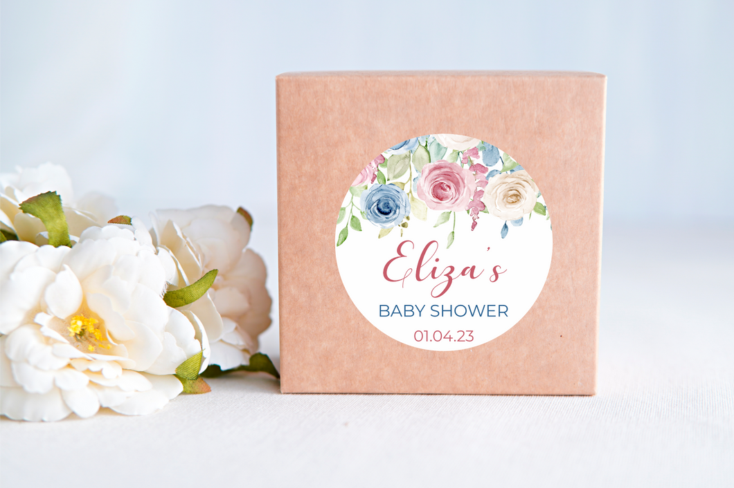 Blue and Pink Florals Baby Shower Stickers