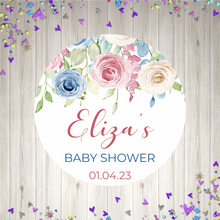 Load image into Gallery viewer, Blue and Pink Florals Baby Shower Stickers
