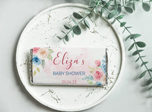 Load image into Gallery viewer, Blue and Pink Florals Baby Shower Chocolate Bar Wrapper Sticker
