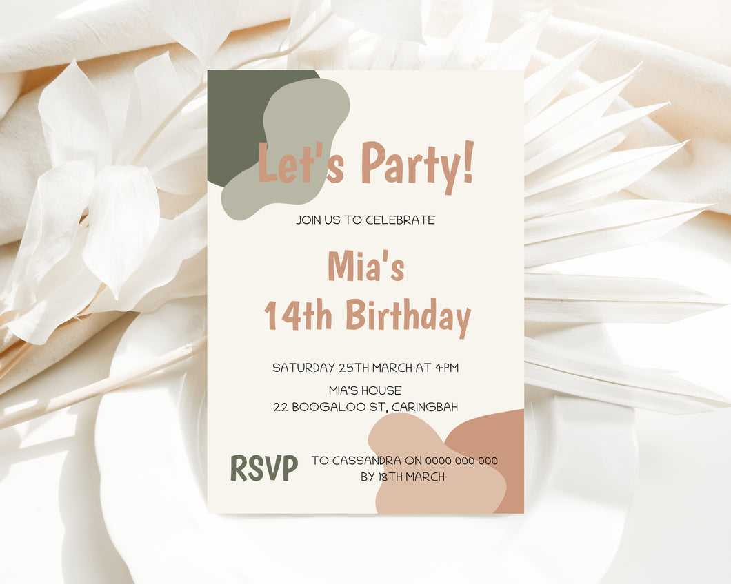 Editable Boho Birthday Invite, Digital Invitation Template, Print at home