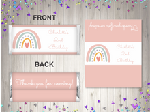 Load image into Gallery viewer, Personalised Boho Rainbow Chocolate Bar Wrapper Sticker
