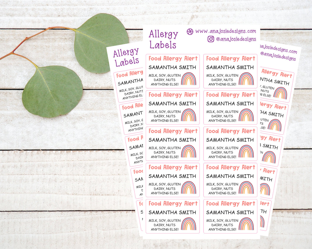 Allergy Alert Name Labels - Boho Rainbows