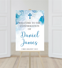 Load image into Gallery viewer, Blue Watercolour Confirmation Welcome Sign Print

