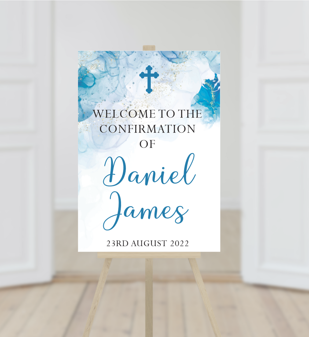 Blue Watercolour Confirmation Welcome Sign Print