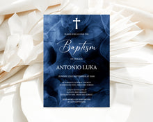 Load image into Gallery viewer, Editable Dark Blue Watercolour Baptism Invite, Digital Invitation Template, Print at Home
