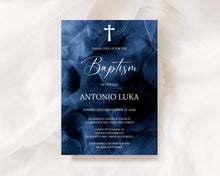 Load image into Gallery viewer, Editable Dark Blue Watercolour Baptism Invite, Digital Invitation Template, Print at Home
