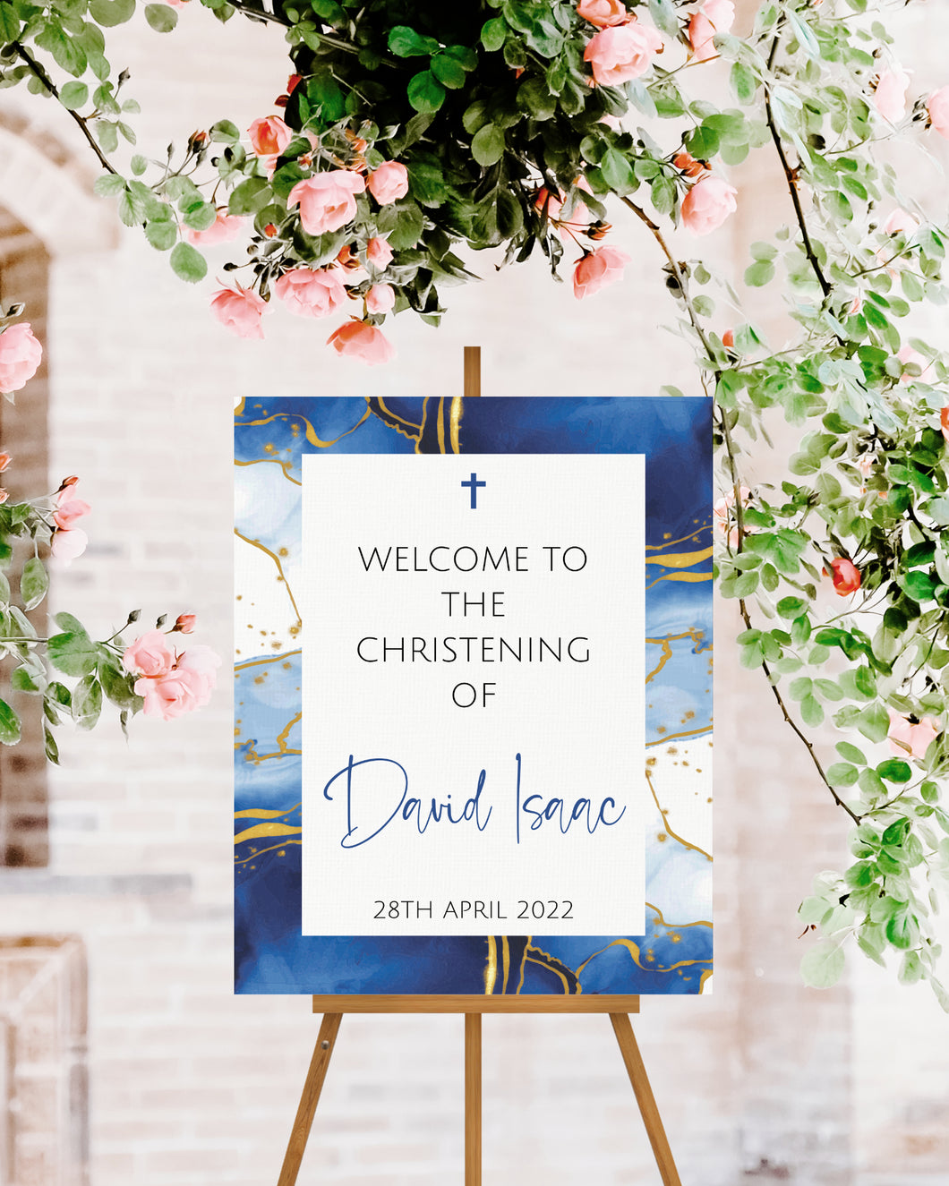 Blue and Gold Christening Welcome Sign Print